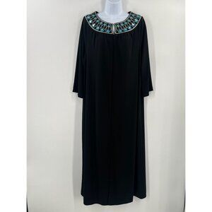 Bob Mackie Wearable Art Large House Coat Robe Rhinestone Collar Black Full Zip